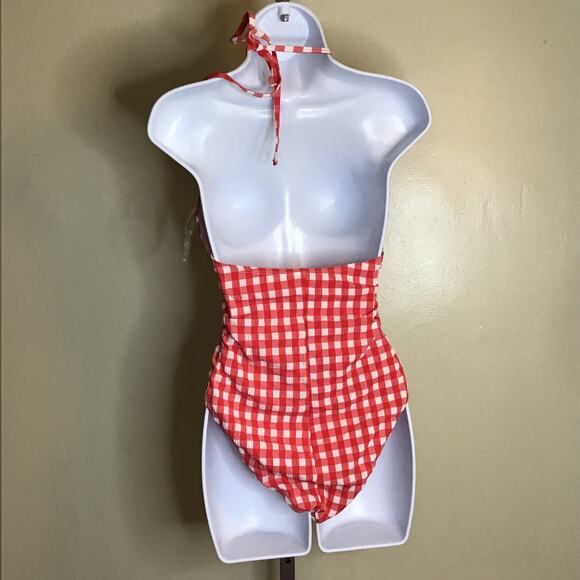 Wild Fable Women Red Gingham Retro/Pin Up 1 Piece High Cut Swimsuit Sz.Med NWOT - Picture 4 of 9